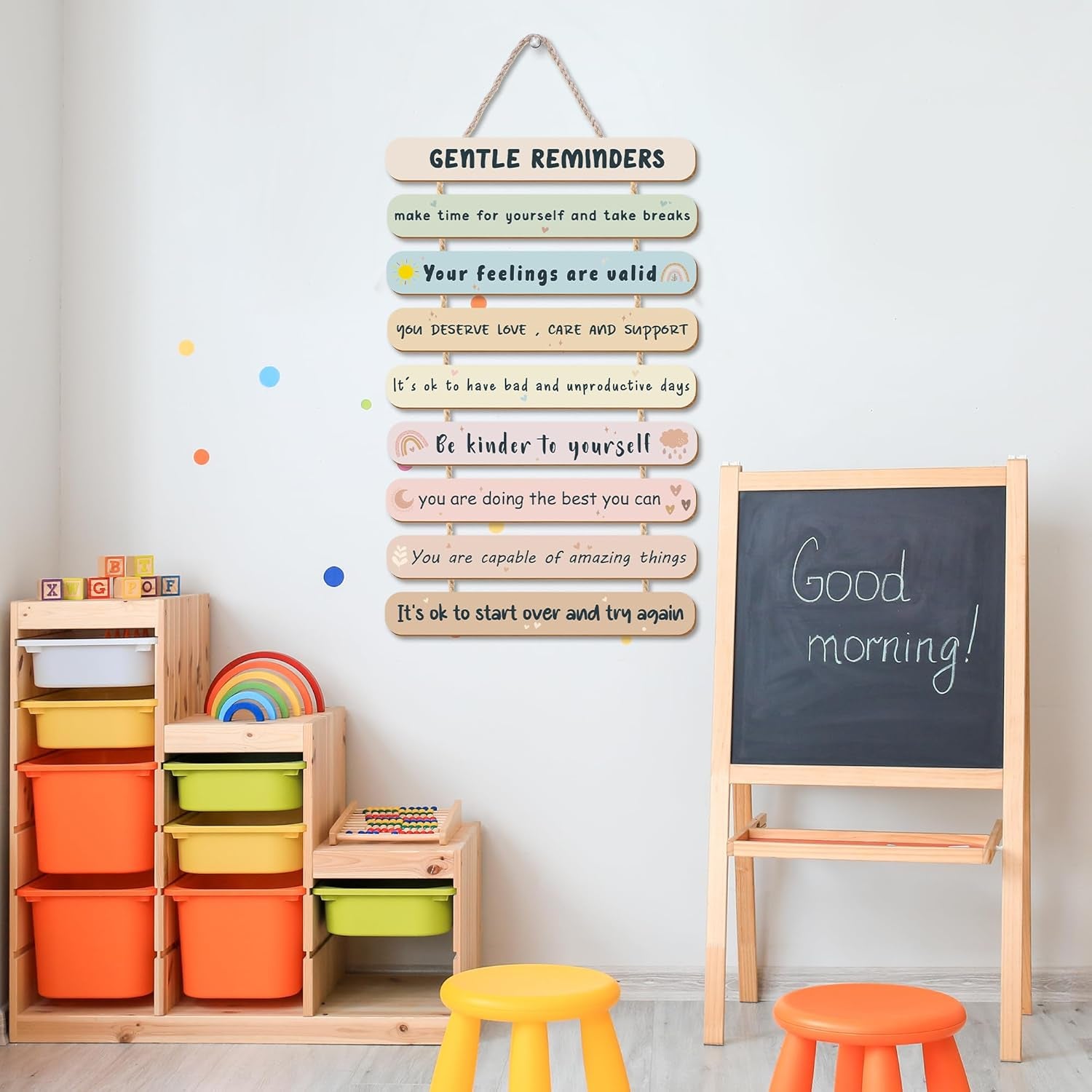 Mental Health Reminders Wall Art Decor Positive Affirmations Psychology Inspiring Feelings Wall Pediments for Social Worker Office Classroom School Wooden Hanging Wall Decor(Gentle Color)