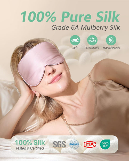 100% Real Mulberry Silk 2 Pack Sleep Mask, Natural Pure Silk Eye Masks with Adjustable Strap for Sleeping, 100% Block Light Eye Sleep Shade Cover, Reduces Puffy Eyes Traveling Gifts