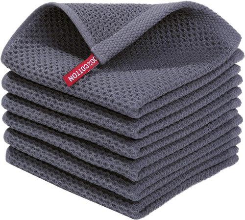 100% Cotton Waffle Weave Kitchen Dish Cloths, Ultra Soft Absorbent Quick Drying Dish Towels, 12 X 12 Inches, 6-Pack, Dark Grey