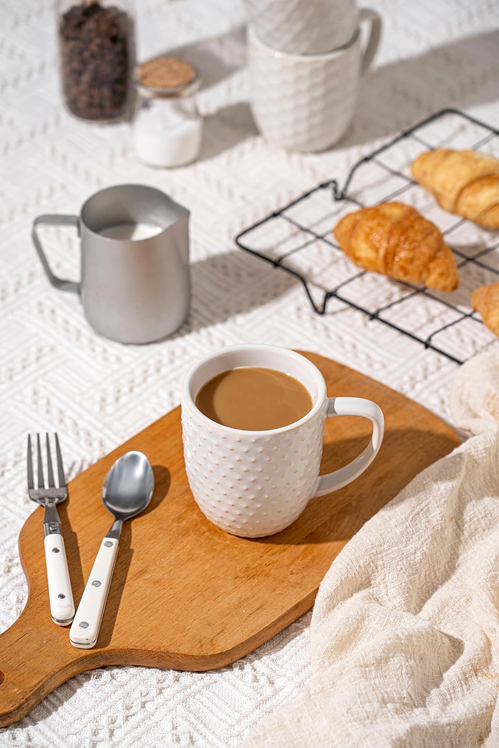 Coffee Mugs Set of 4, 12Oz Ceramic Mug Set with Embossment, Stackable Mugs for Coffee/Tea/Latte/Cappuccino, Microwave & Dishwasher Safe, Gift for Men & Women