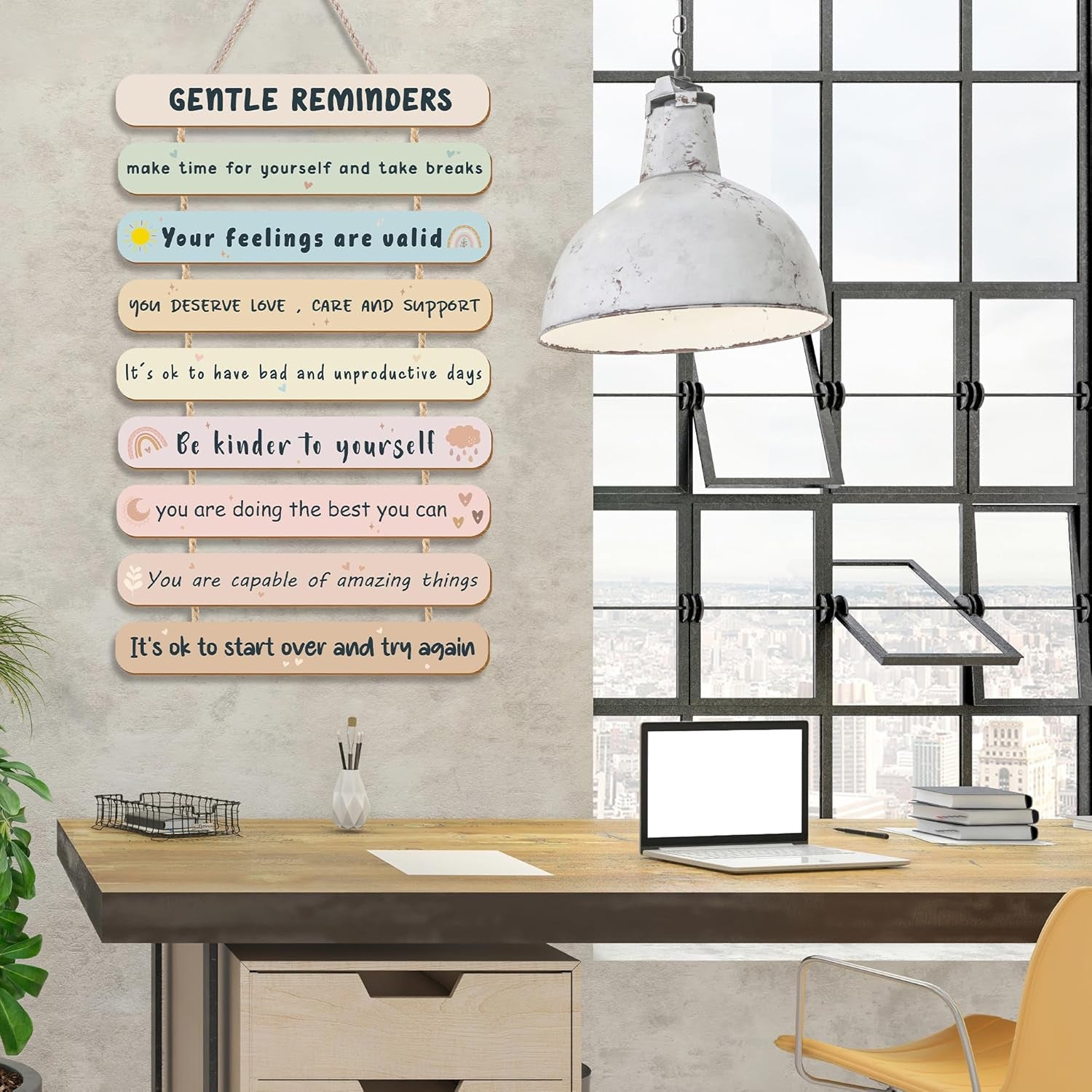 Mental Health Reminders Wall Art Decor Positive Affirmations Psychology Inspiring Feelings Wall Pediments for Social Worker Office Classroom School Wooden Hanging Wall Decor(Gentle Color)